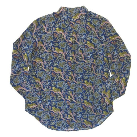 NWT J.Crew Silk Button-up Shirt in Navy Leopard Botanical Cheetah Print 8 - Picture 3 of 5